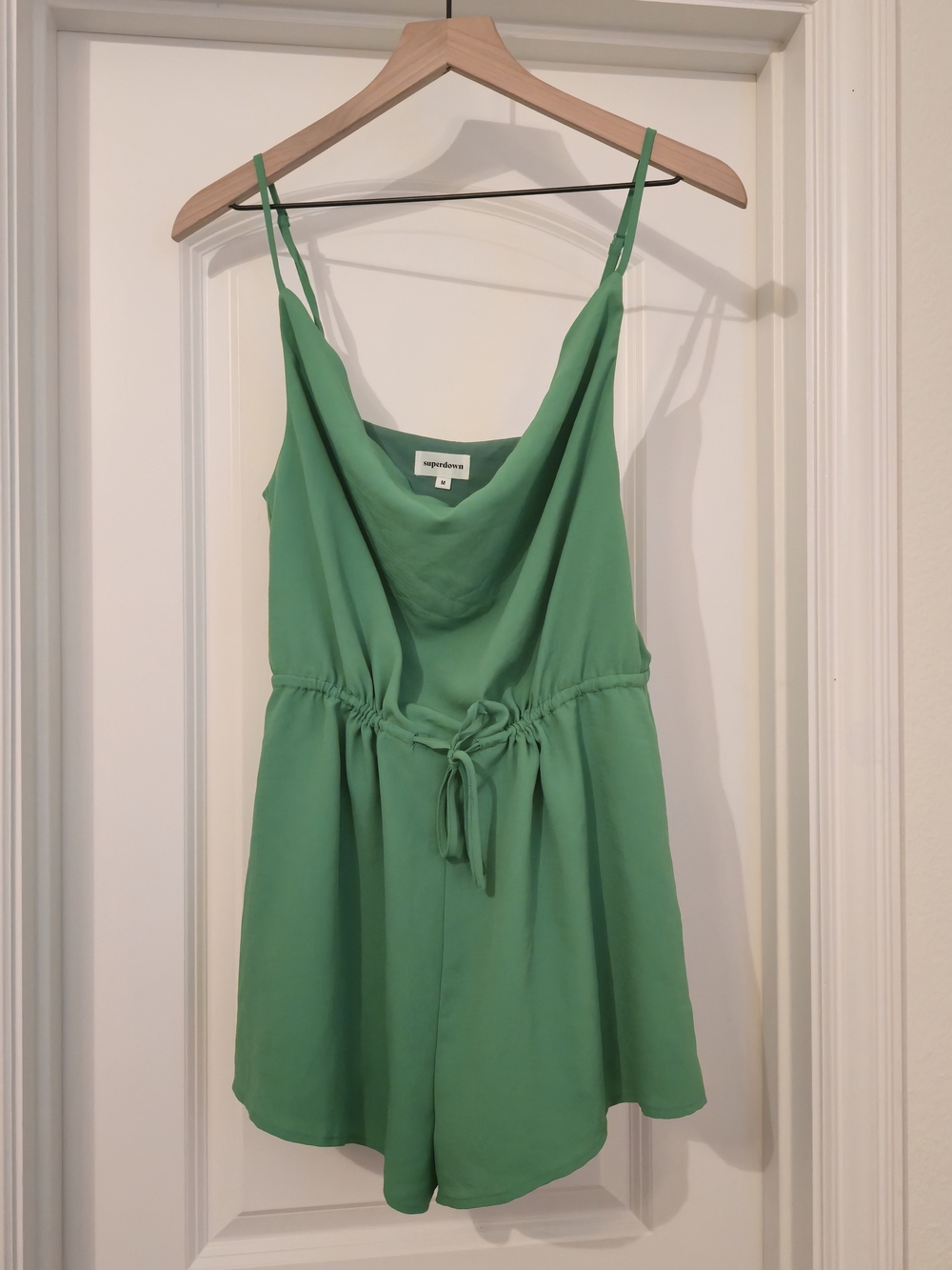 NWT - Green Spaghetti Strap Romper Dress with Drawstring Waist